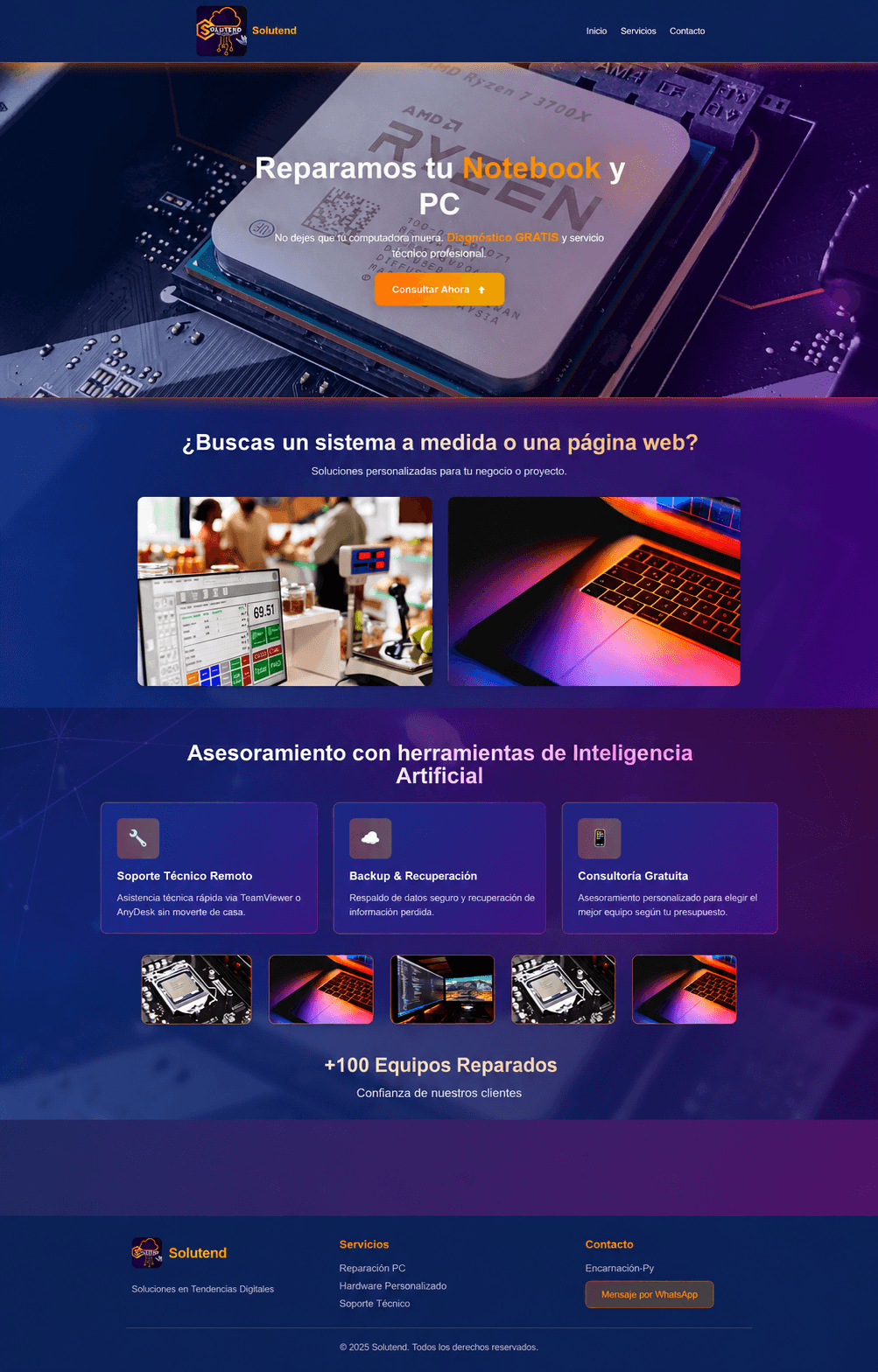 Página web empresarial de una tienda de soluciones técnicas y hardware