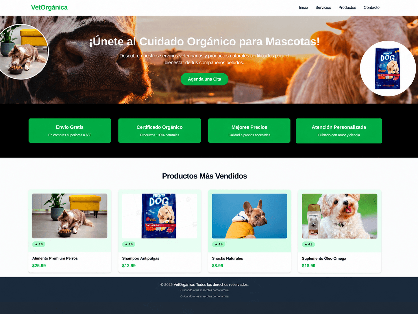 Catálogo web de productos para una veterinaria